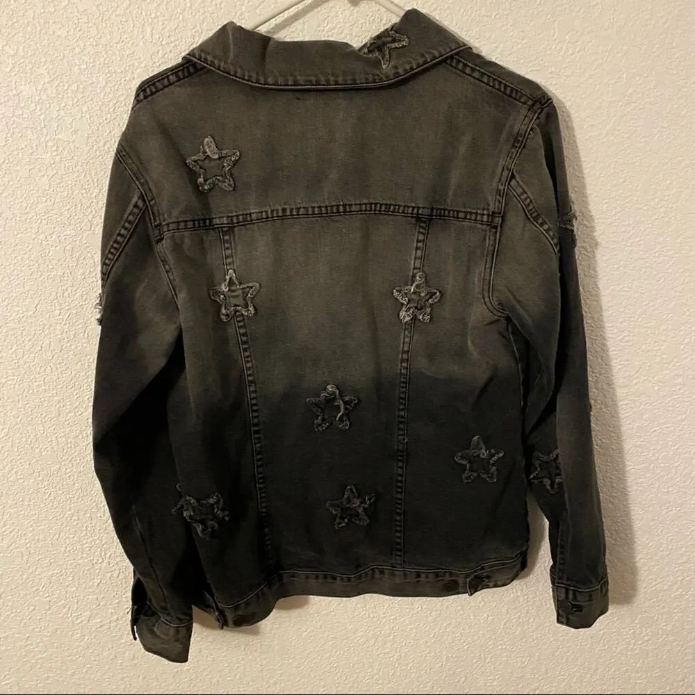 Rails Oversized Star Patch Faded Denim Jacket Black Womens Size Small - Image 4