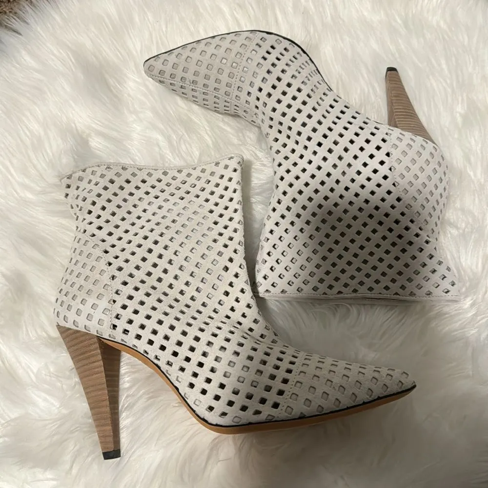 IRO  Hirson Laser Cut Suede Booties in Ecru. - Image 7