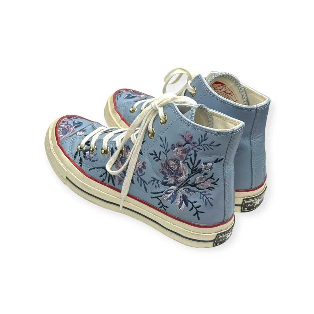 Converse x FP ✪ Chuck 70 Hi Top Floral Embroidery Sneakers ✪ Blue Leather ✪ 8M - Image 6
