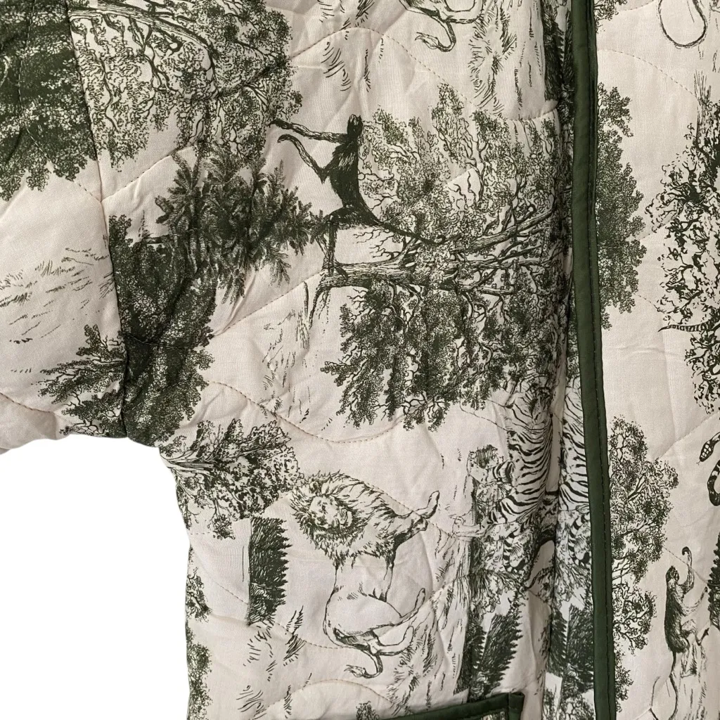 Evelyn Lapel Quilted Open Green Cream Women's Jacket NWTs Animal Print large - Image 6