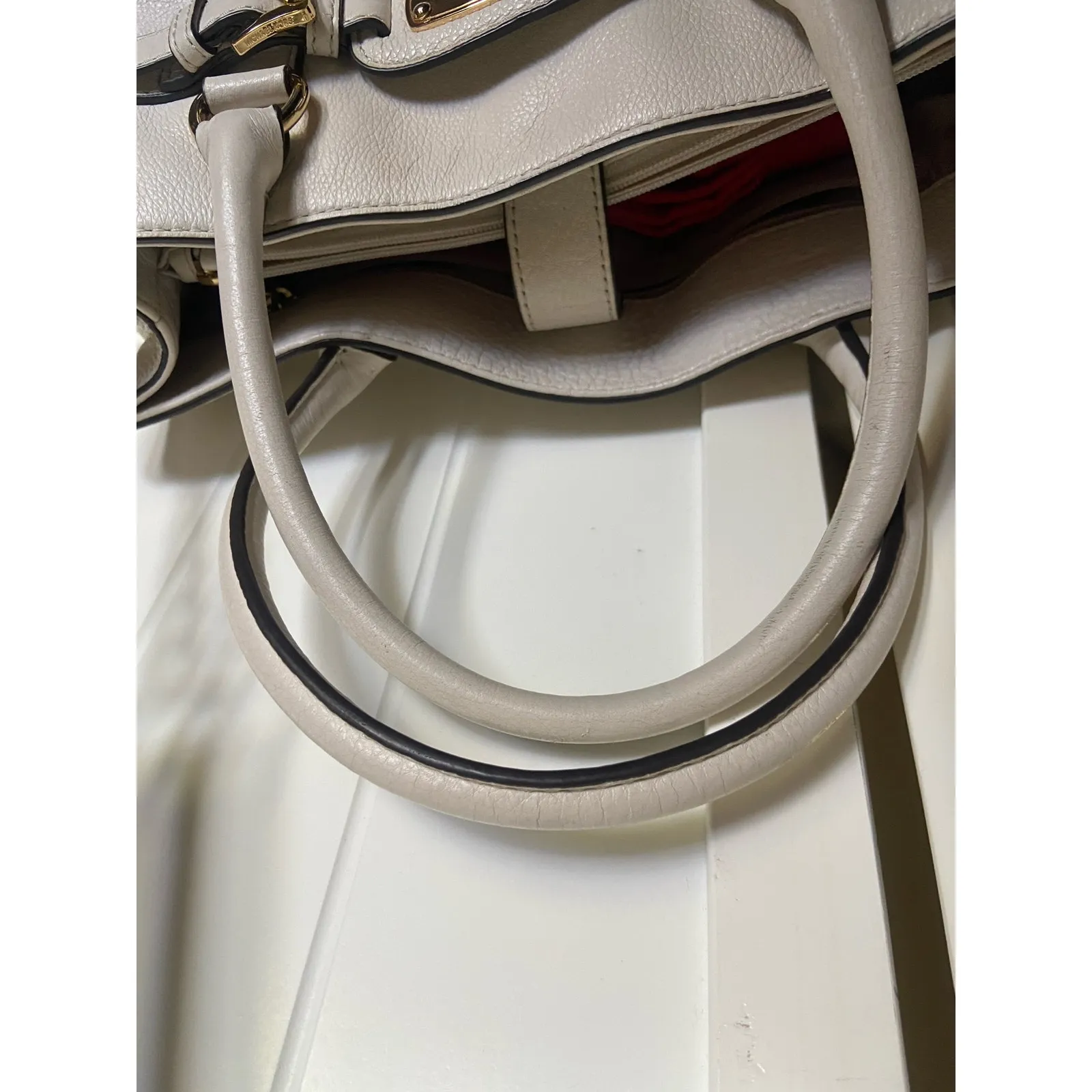 MICHAEL‎ Kors MK Cream Hamilton Leather Womens Purse Bag Tote Shoulder Bag - Image 5