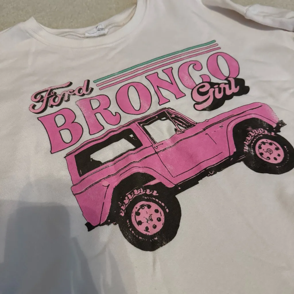 Ford Bronco Girl Pink and White Cropped Sweater. Ford Licensed Product - Image 2