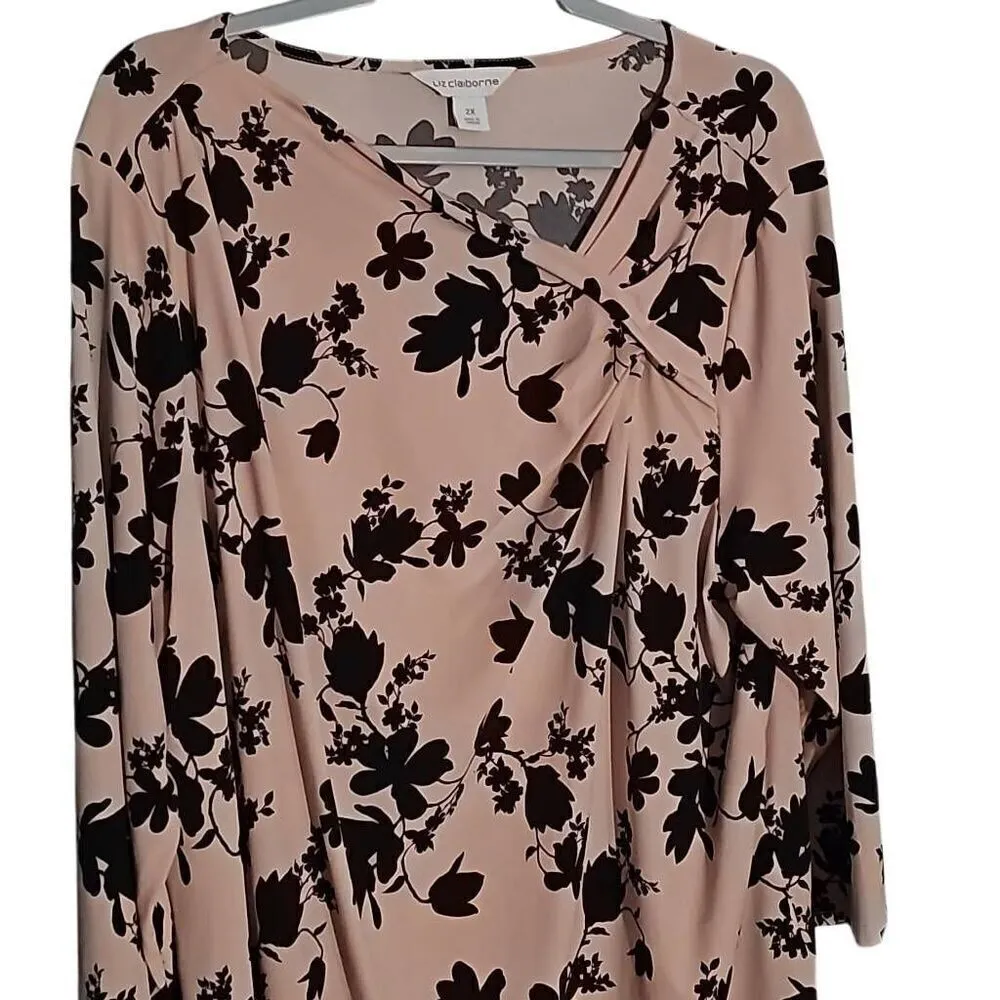 Liz Claiborne Soft Pink, Black Floral Blouse, 2X - Image 2