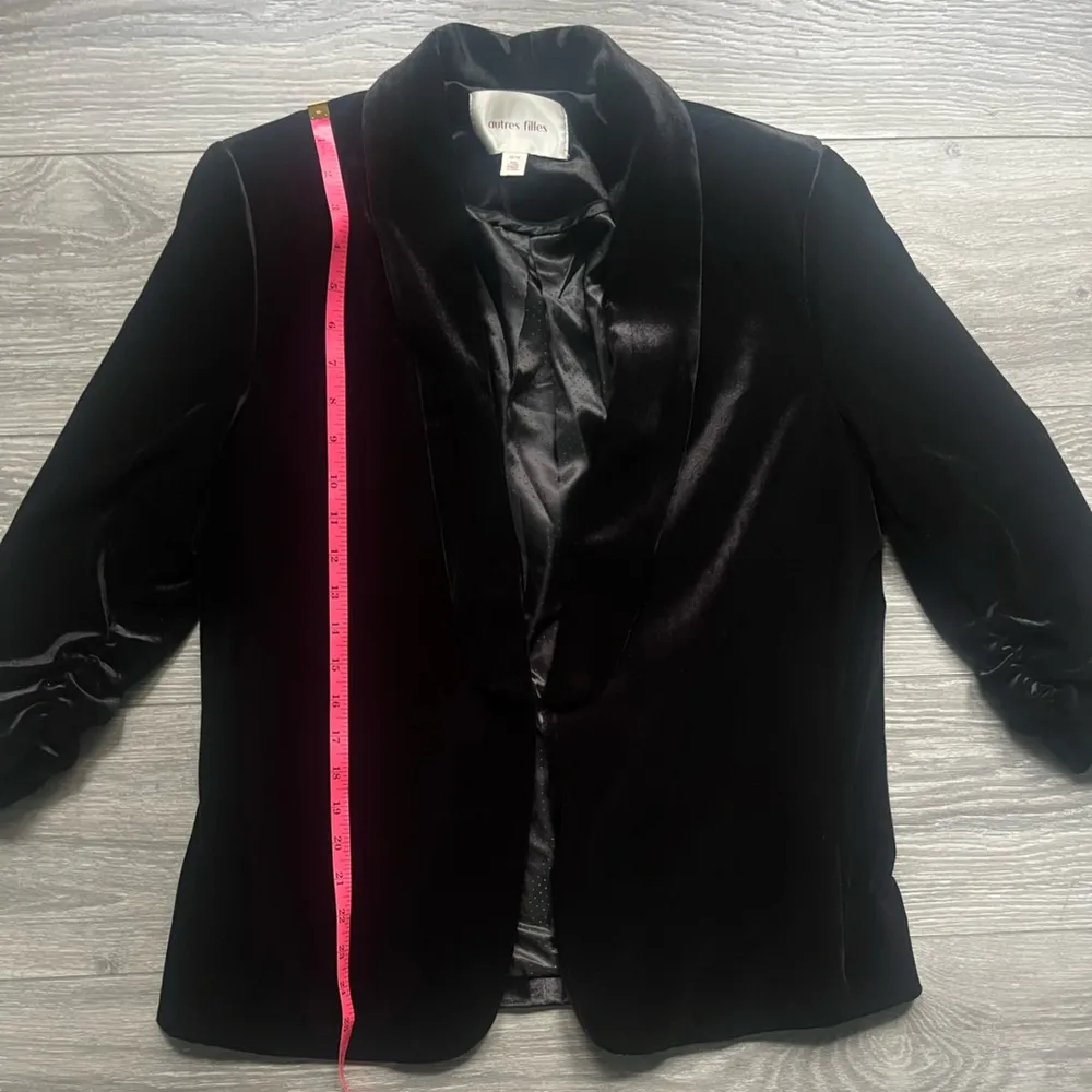 Autres Filles Velvet Velour Black Open Ruched 3/4 Sleeve Blazer Size M Size M - Image 7