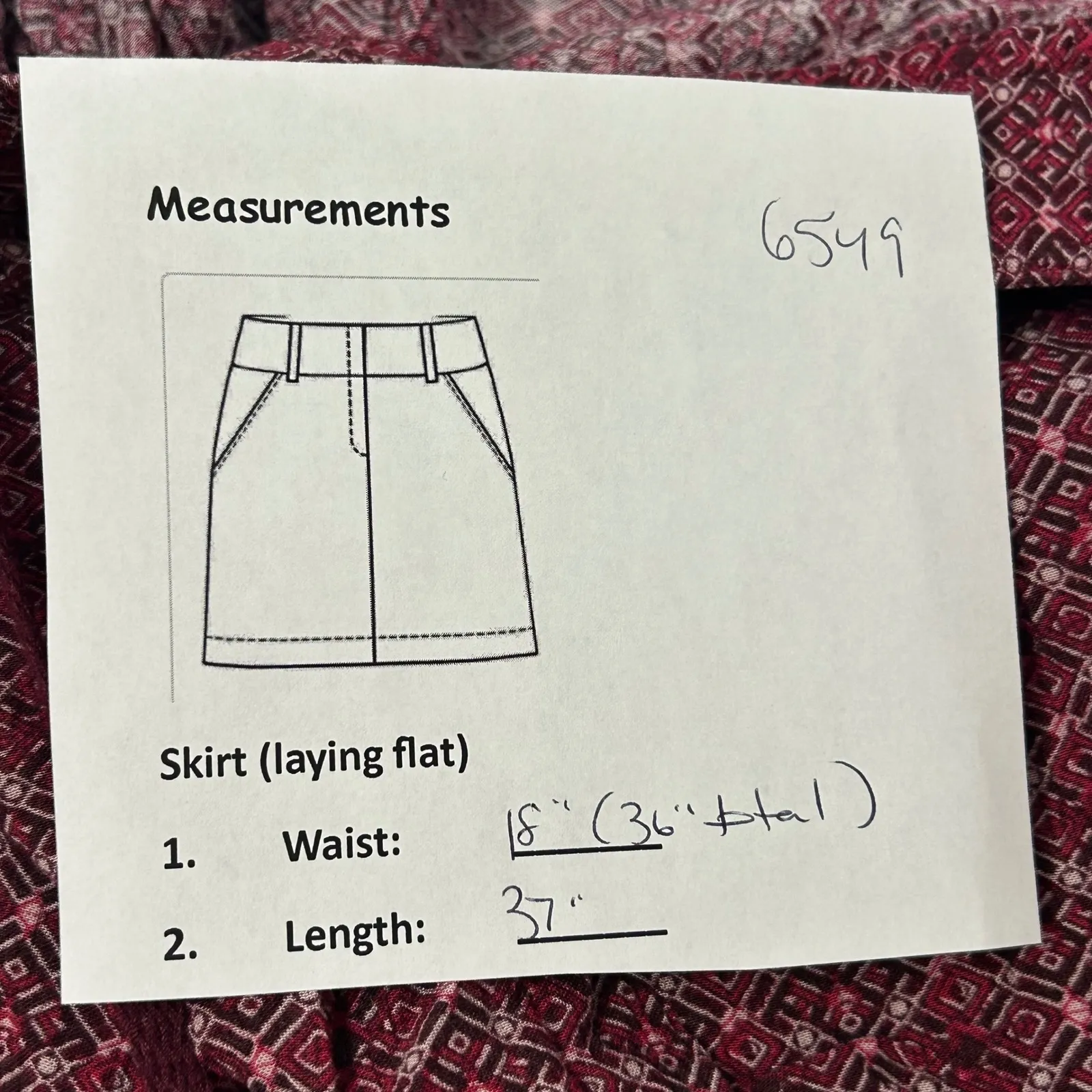 Eddie Bauer Burgundy Red Geometric Print Maxi Skirt Size L Drawstring Waist Slit - Image 5