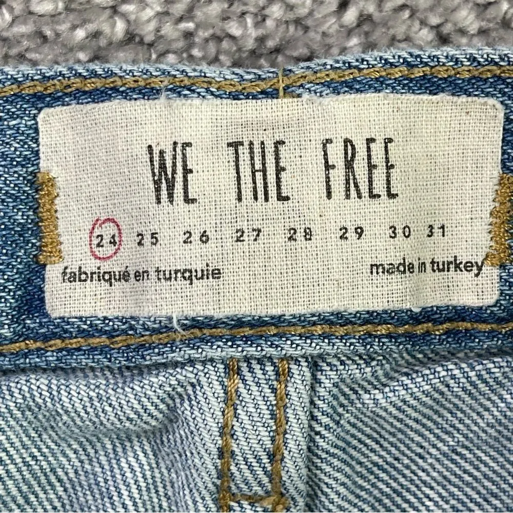 We The Free Jeans Women's 24 Blue Straight Mid-Rise Light Wash Relaxed Torn - Image 6