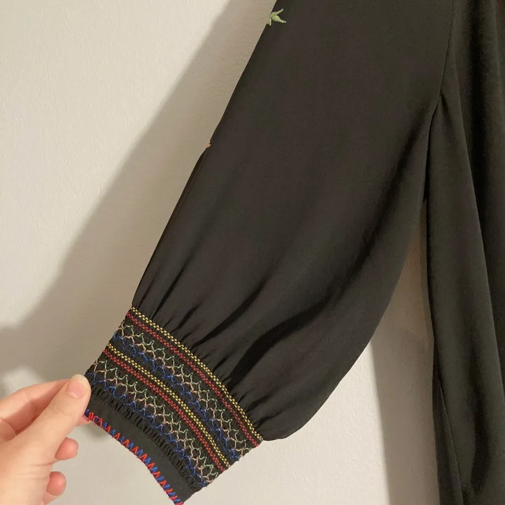 . The Promenade Top 0 XS Black Multicolor Embroidery Tassel Flowy Boho - Image 8