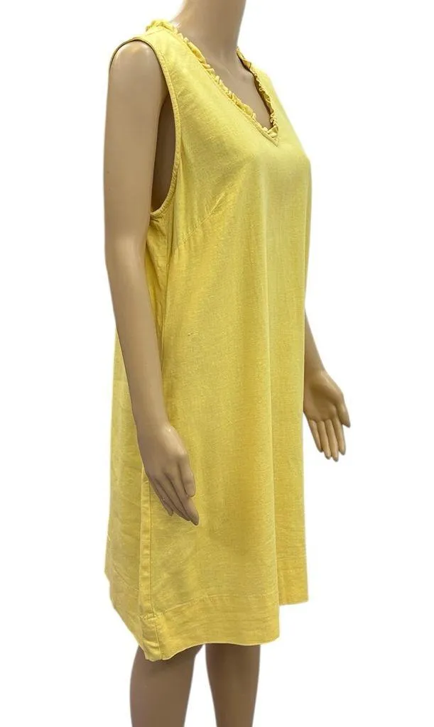Briggs Linen Blend V Neck Sleeveless Pocket Midi Dress Yellow Womens Large - Image 4