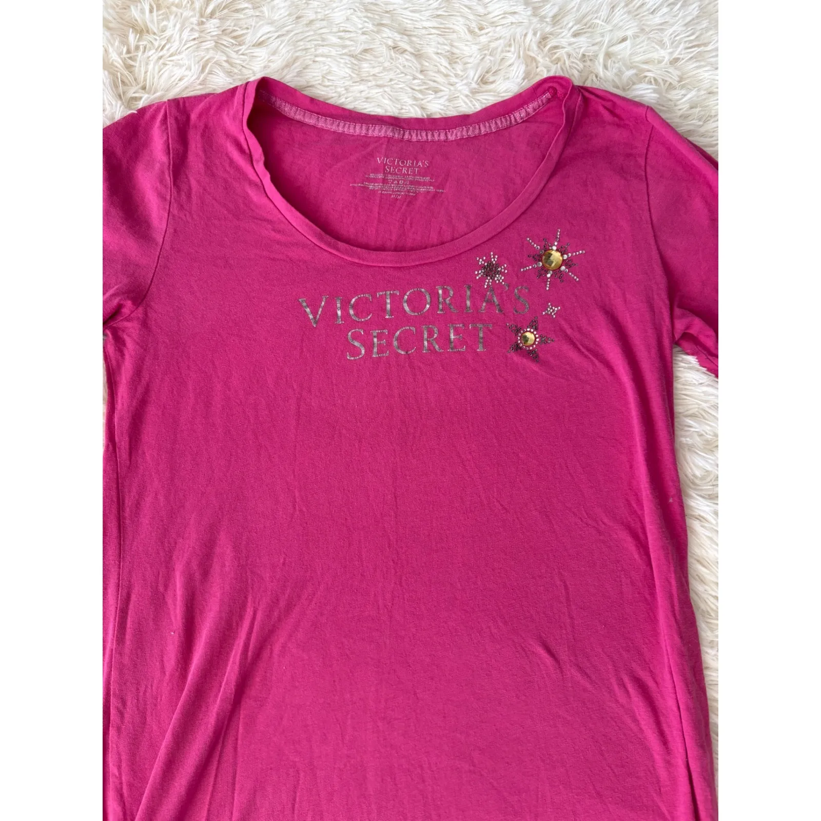 Victoria's Secret Sleep Shirt Nightgown Pink Embellished 3/4 Sleeve‎ Casual - Image 2
