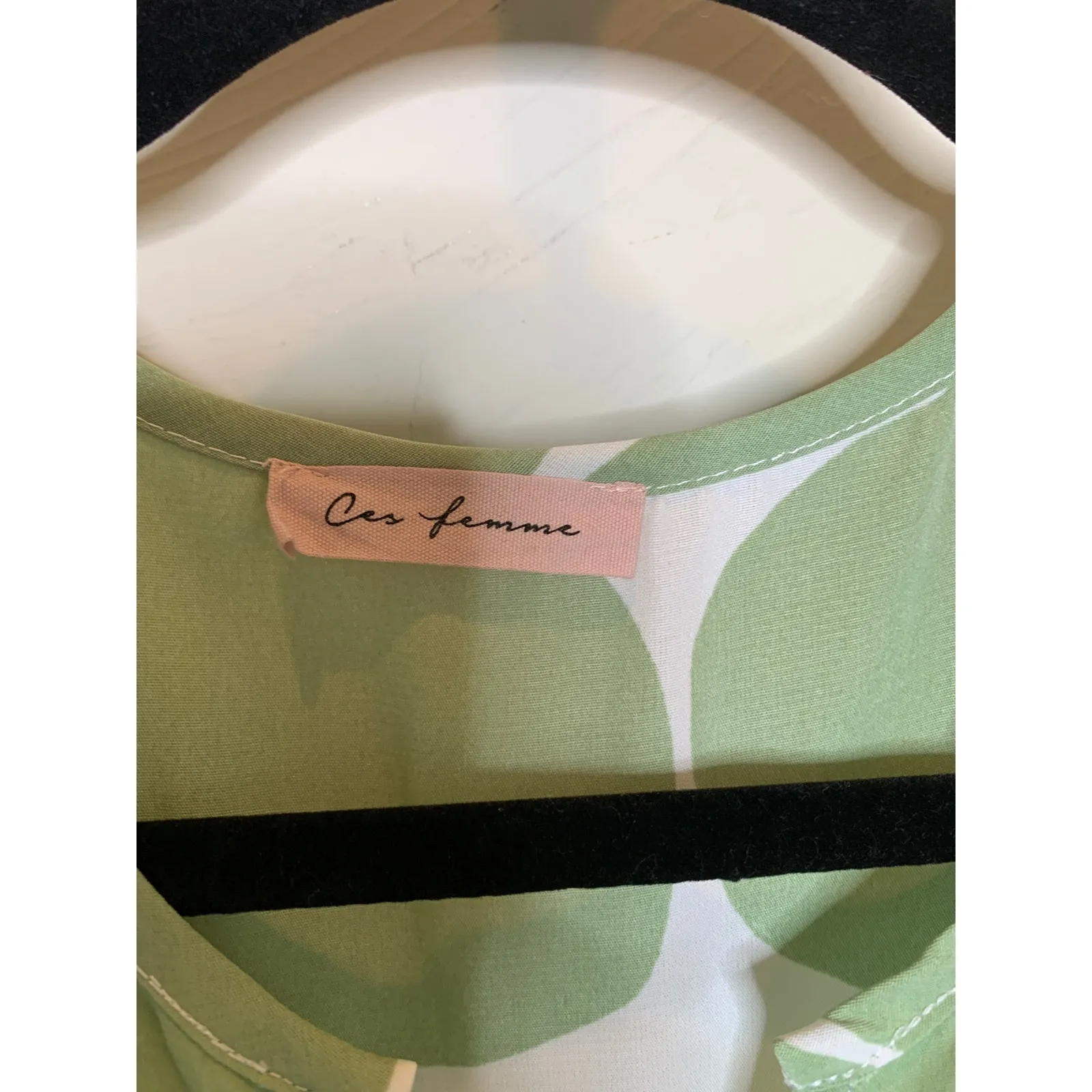 Ces Femme Sage Green Polka Dot Babydoll Dress Sz Large Boho - Image 11