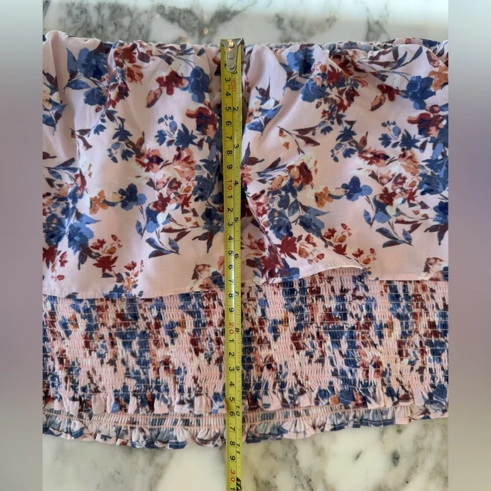 NWOT 1.State Ruffle Bandeau Crop Top XL Pink Purple  Floral Smocked Strapless - Image 5