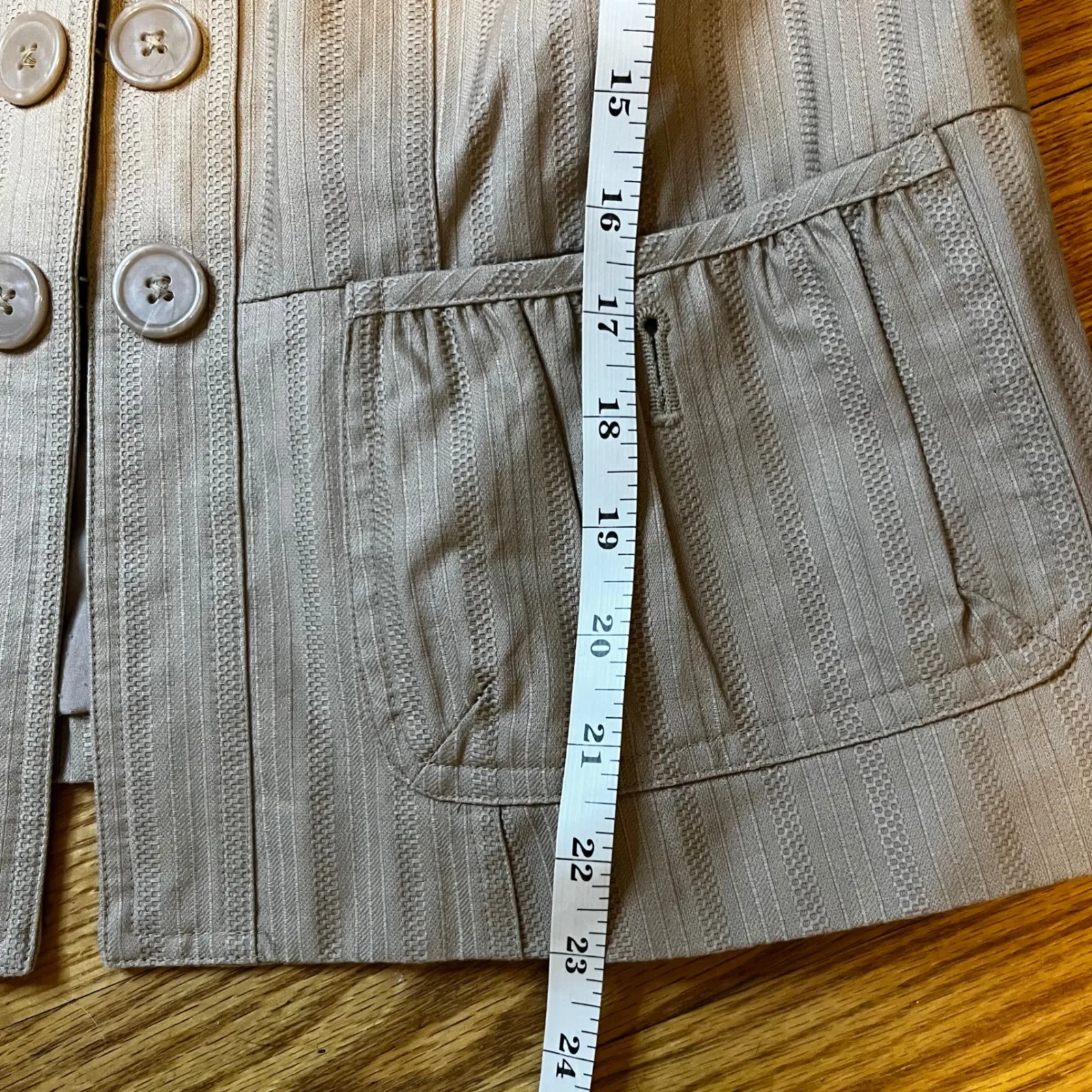 Mossimo Denim Mossimo Women's Taupe Striped Collarless Hook Front Blazer Jacket Size Medium - Image 13