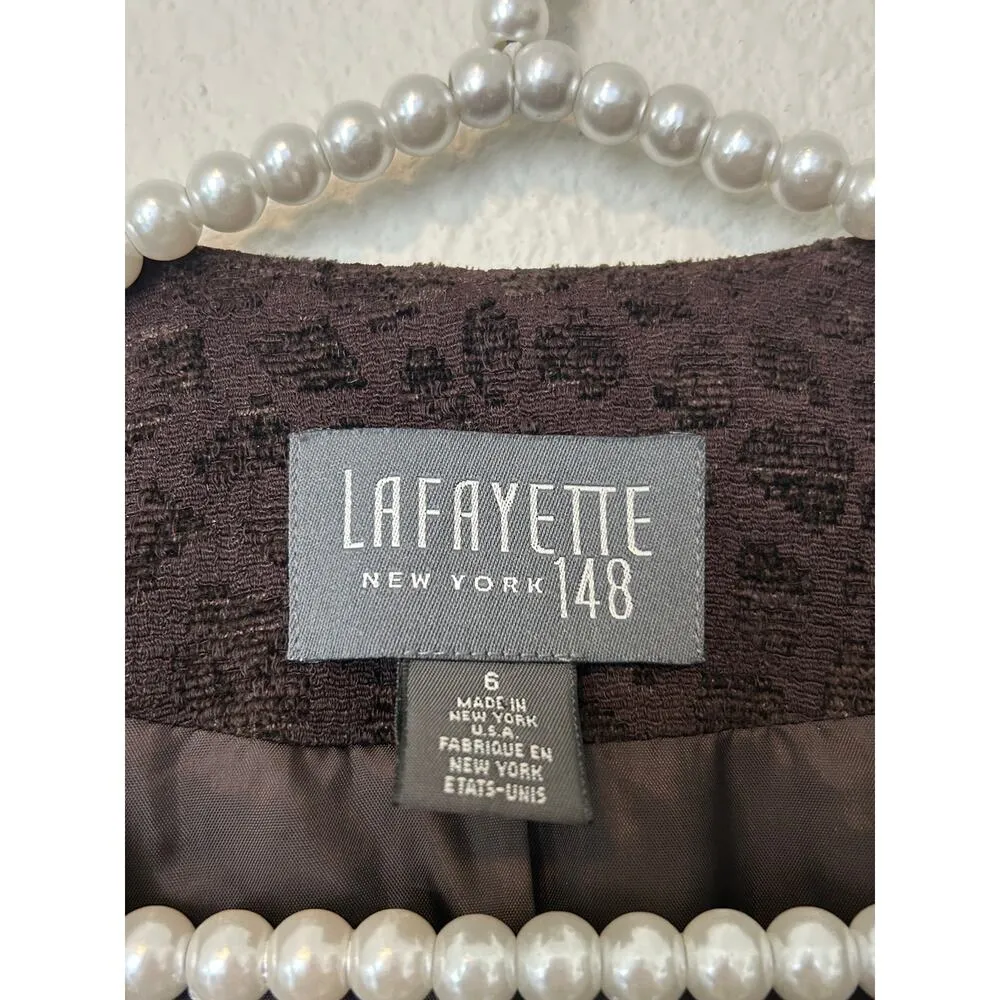 Lafayette 148 Women's Size 6 Brown Blazer Espresso Animal Print Business Office - Image 4