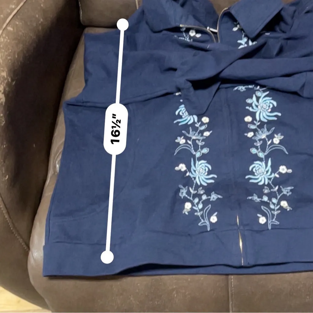 Women's Jaclyn Smith Jacket XL Blue Floral Zip Up - Image 6