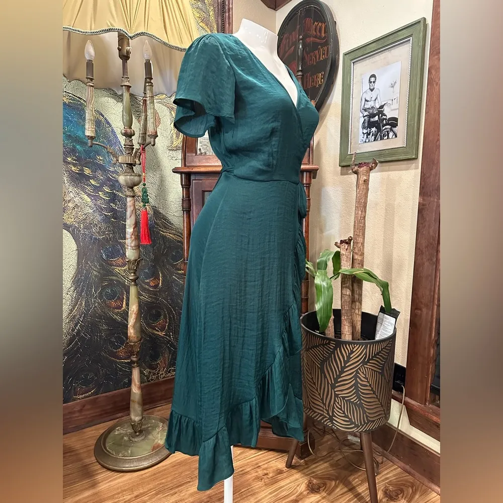 Blue Rain Green Asymmetrical Wrap Dress - Image 3