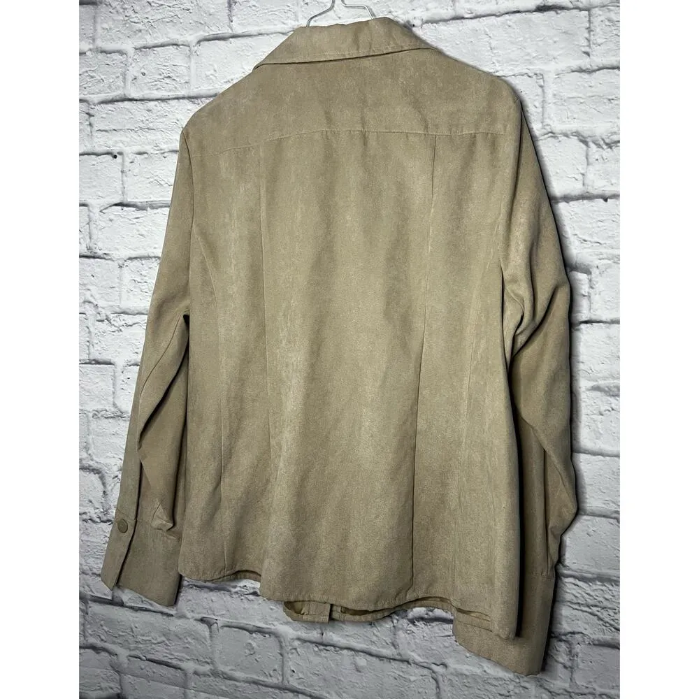 Sonoma Lifestyle faux suede tan button up shirt blouse top casual  XL. - Image 5