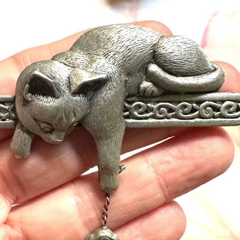 JJ cat and mouse vintage brooch Silver - Image 7