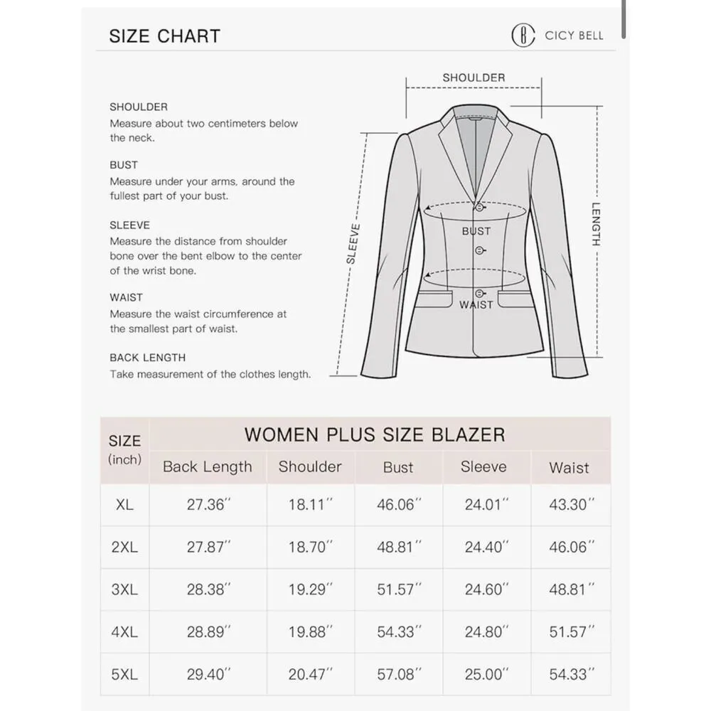 New Cicy Bell Casual Blazer Lapel Career Jacket Pockets 2X Blue Size XXL - Image 4