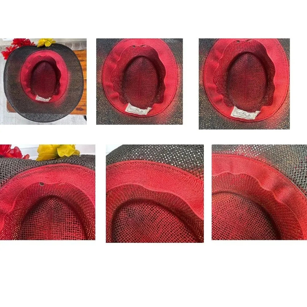 VTG The Scala Collection Black Straw Weave Hat Flower Embellishments Cru… - Image 12