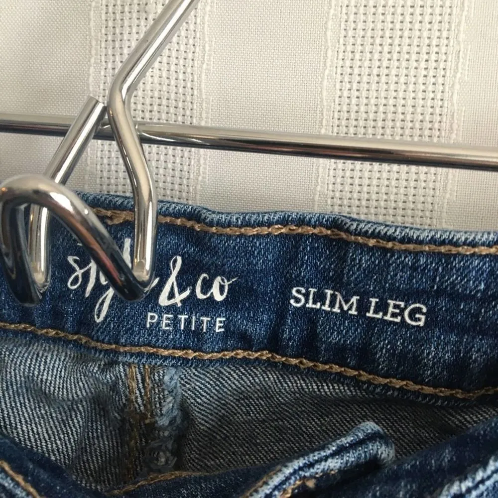 Style & Co. Slim Leg Cotton Denim Jeans 10P Blue Straight Pants Pockets - Image 6