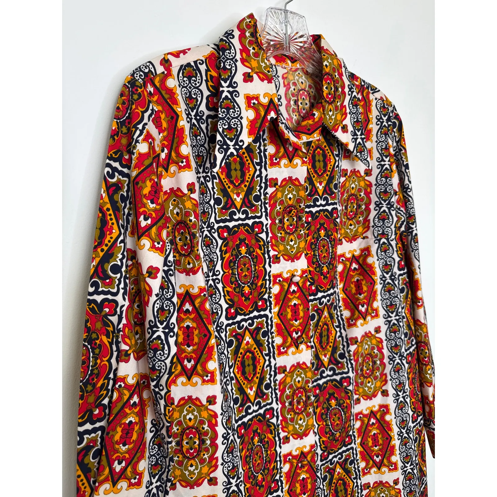 Vintage 1970s Bold Print Cotton dagger collar Shirt Boho Mod Festival medium - Image 5