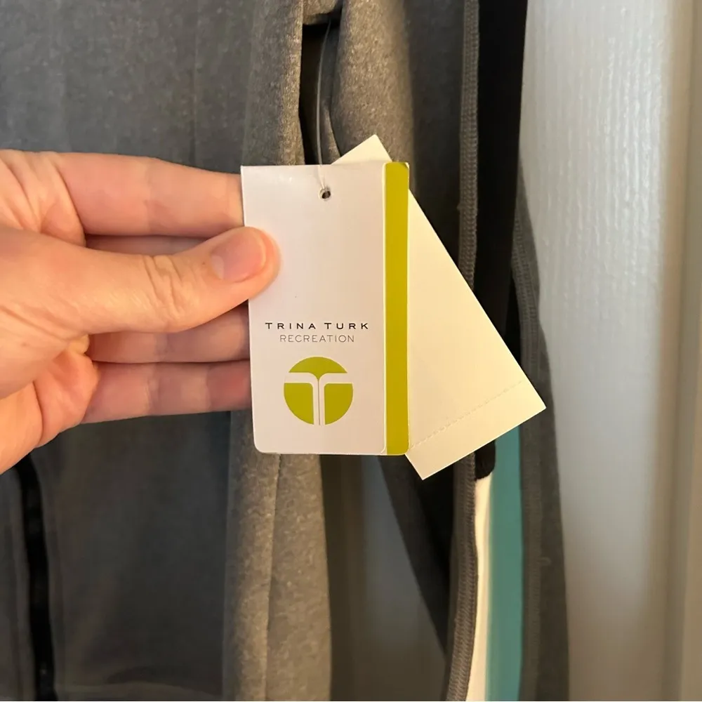 NWT TRINA TURK RECREATION Gray Jacket with Striped Sleeves Women’s Small - Image 4