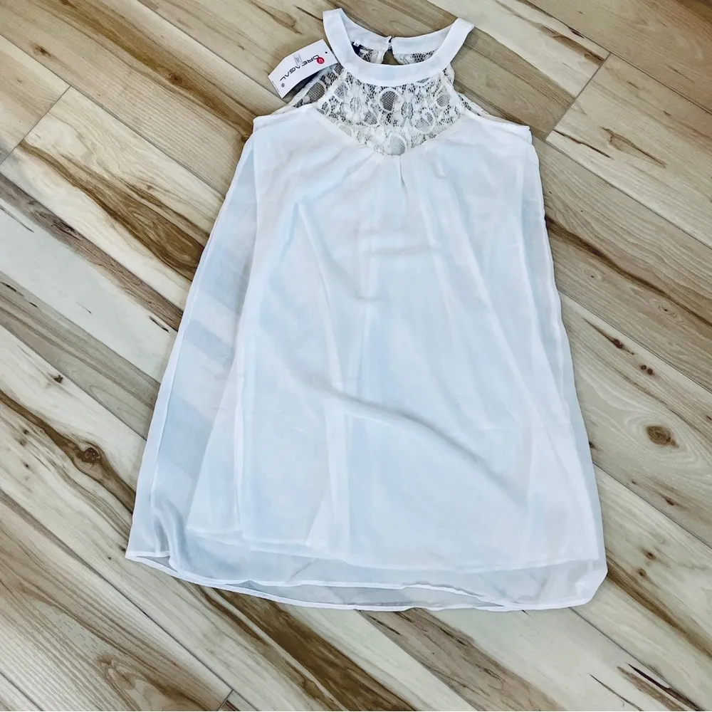 Dreagal White Halter Slip Dress With Lace Neck Detailing Size Medium New W/ Tags - Image 5