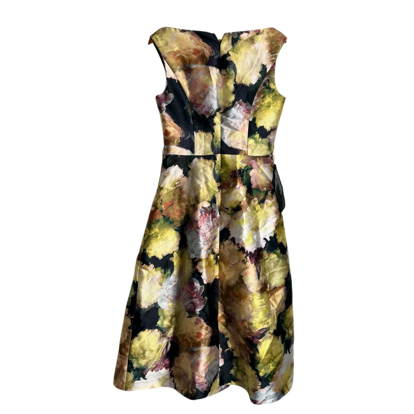 Kay Unger Perry Tea Length Portrait Neck Floral A-Line Cocktail Party Dress 8 - Image 10