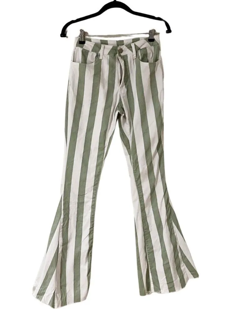 ALTAR DSTATE High Waist Striped Bell Bottom Pants White Green Sz S - Image 3