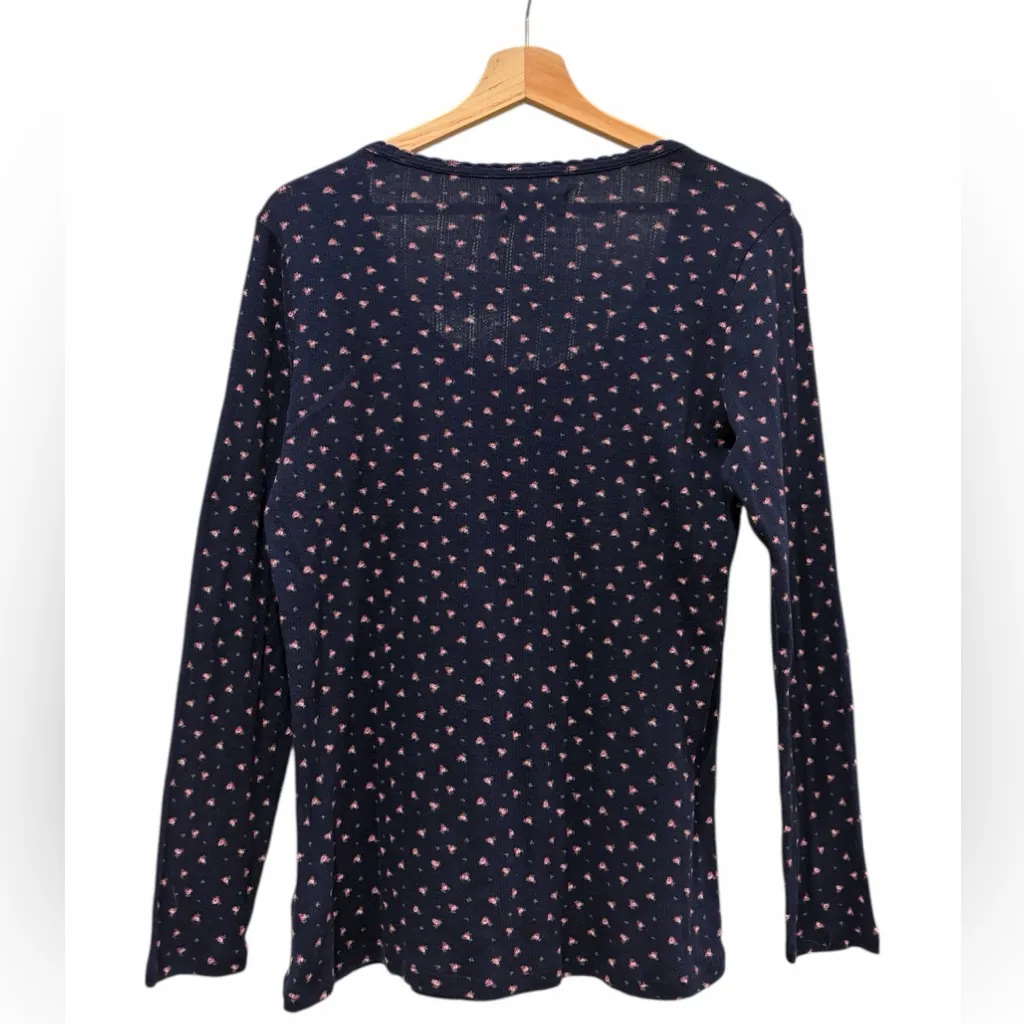 NWT Lucky Brand Dainty Rose Print Faux Button-Down Navy Shirt Large Twee Preppy - Image 4