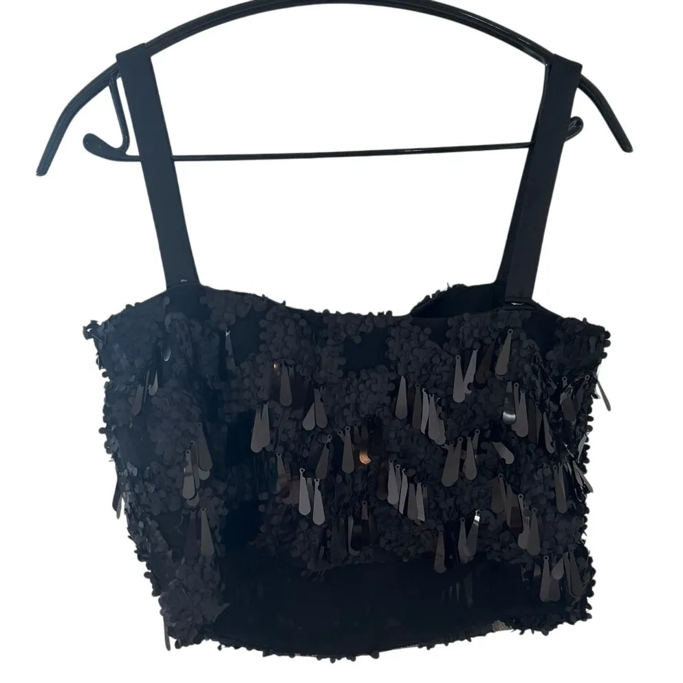 Zara Scallop Sequin Black Cropped Textured Tank Top - Image 3