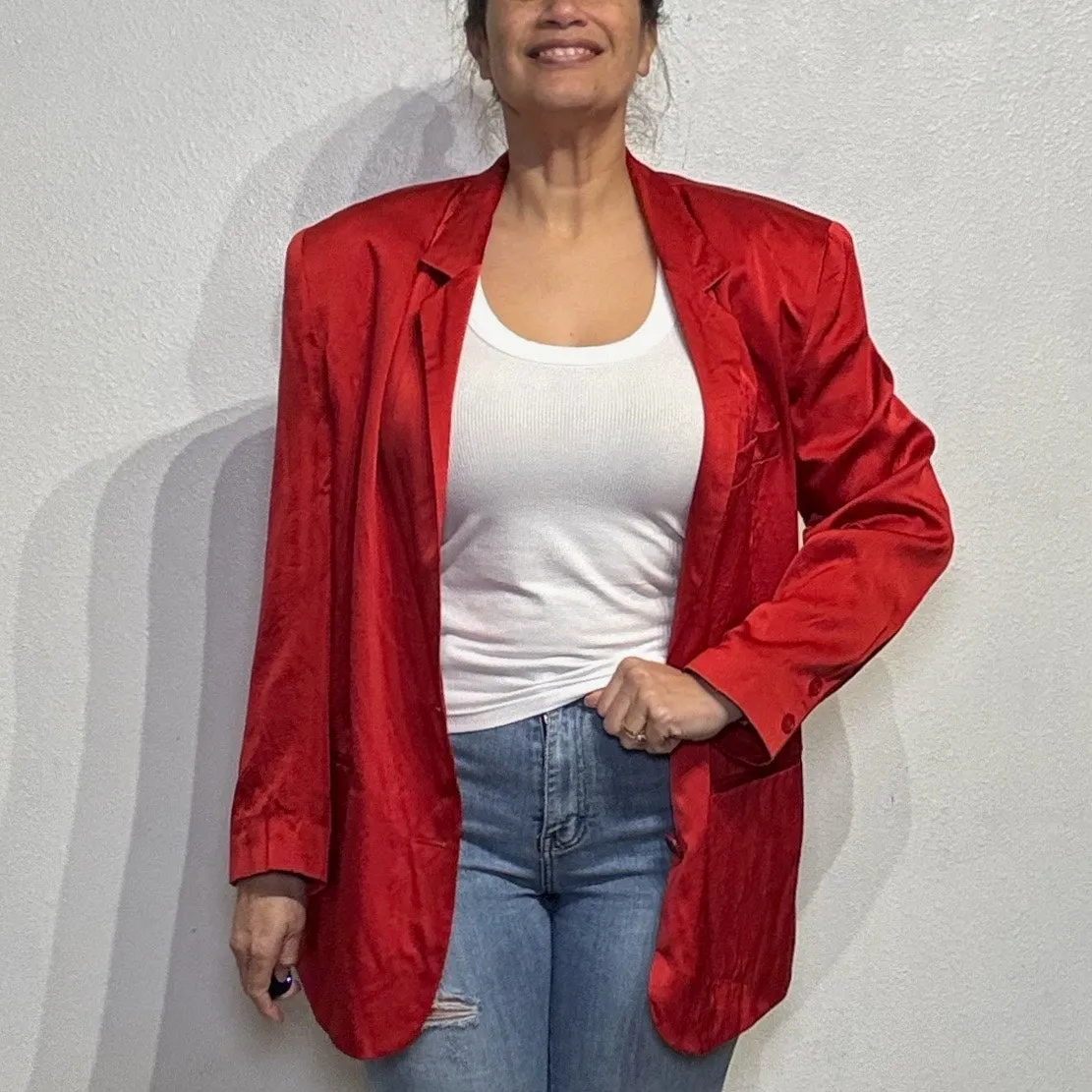 DKNY Red Silk Vintage Blazer Sz 10 - Image 7