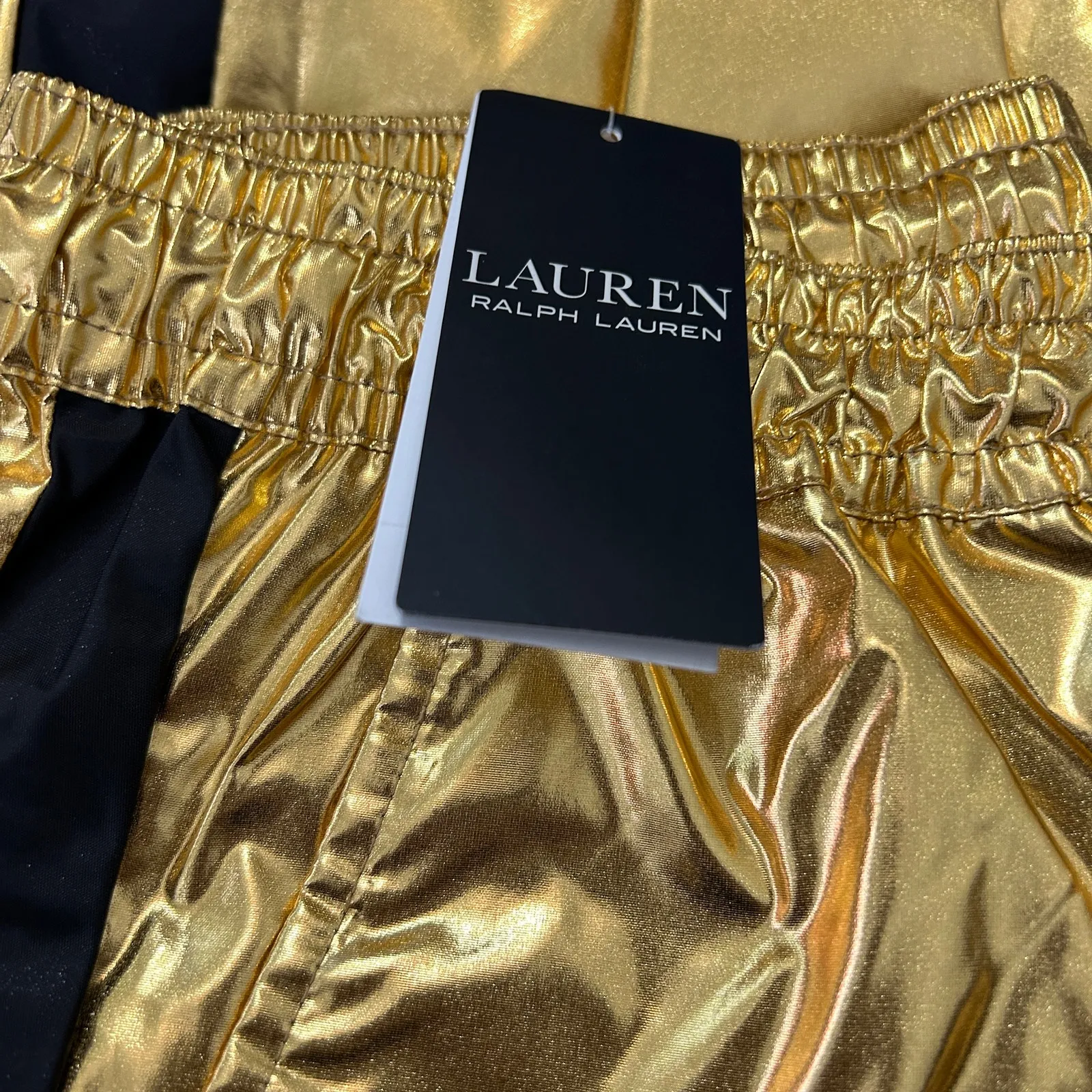 NEW Lauren Ralph Lauren Metallic Taffeta Jogger Pant Gold Black Size 2 $225 Bold - Image 3