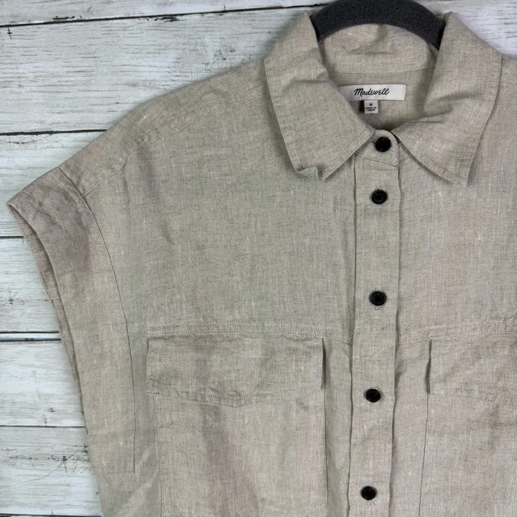 Madewell Boxy Cargo-Pocket Button-Up Oat Size Medium - Image 5