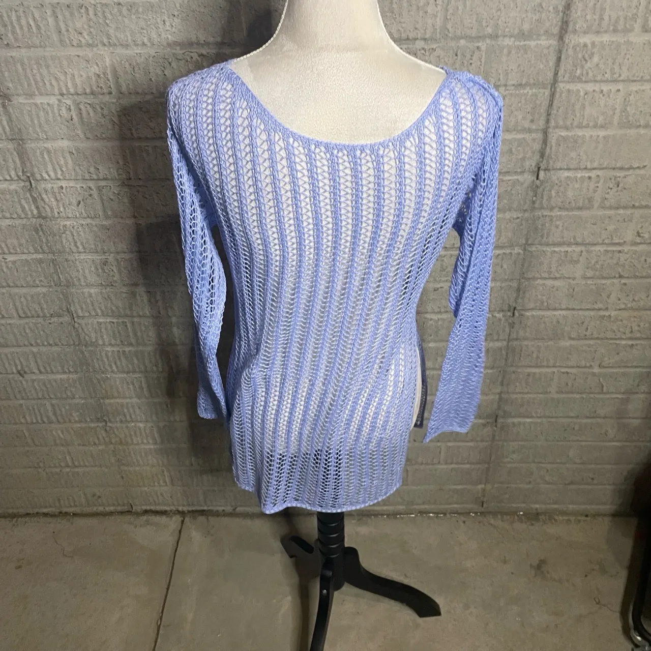 Womens Light Purple Long Sleeve Bathing Suit Cover Up Sheer Knit Top Size‎ XS - Image 4