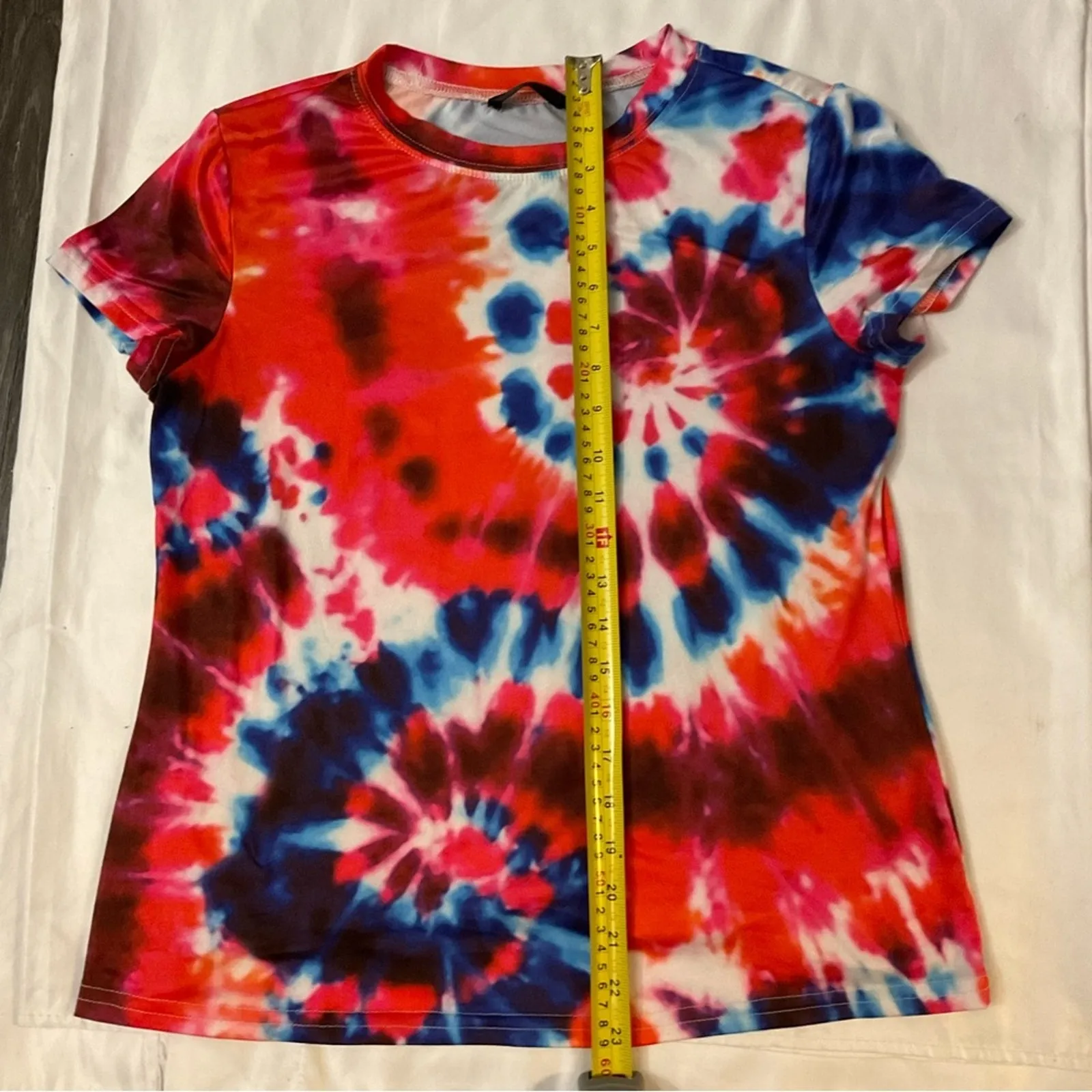 SHEIN Spiral Short Sleeve Tie Dye Crew  Neck Tee S  Casual 70s Look Cherry Girl - Image 4