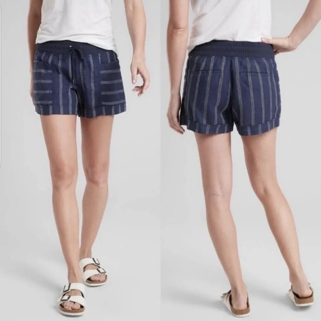 Athleta Chambray Cabo Navy Linen Shorts Size 6 - Image 2