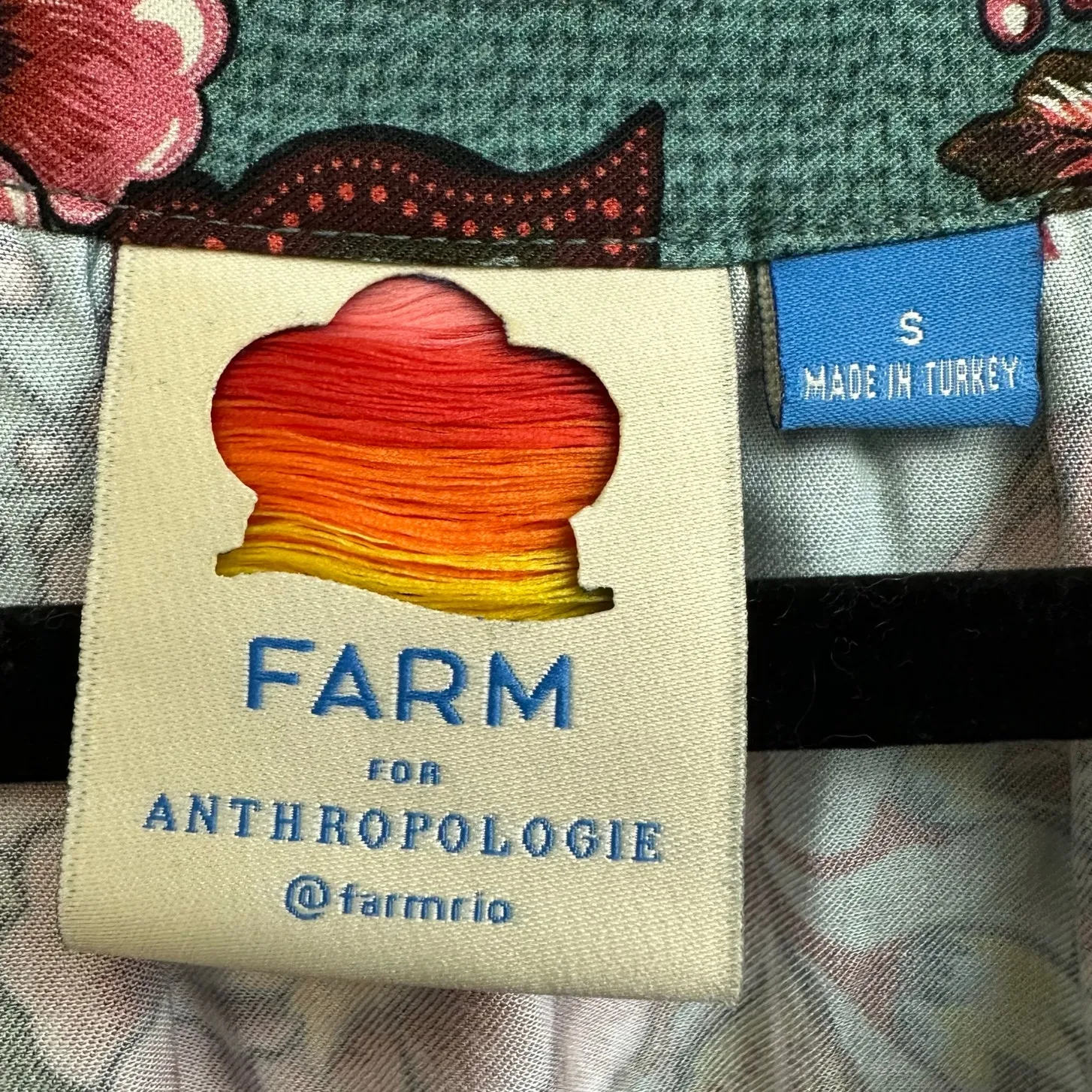 Farm Rio Anthropologie Paola Floral Peasant Blouse Crochet Sleeve Detail Small Blue - Image 9