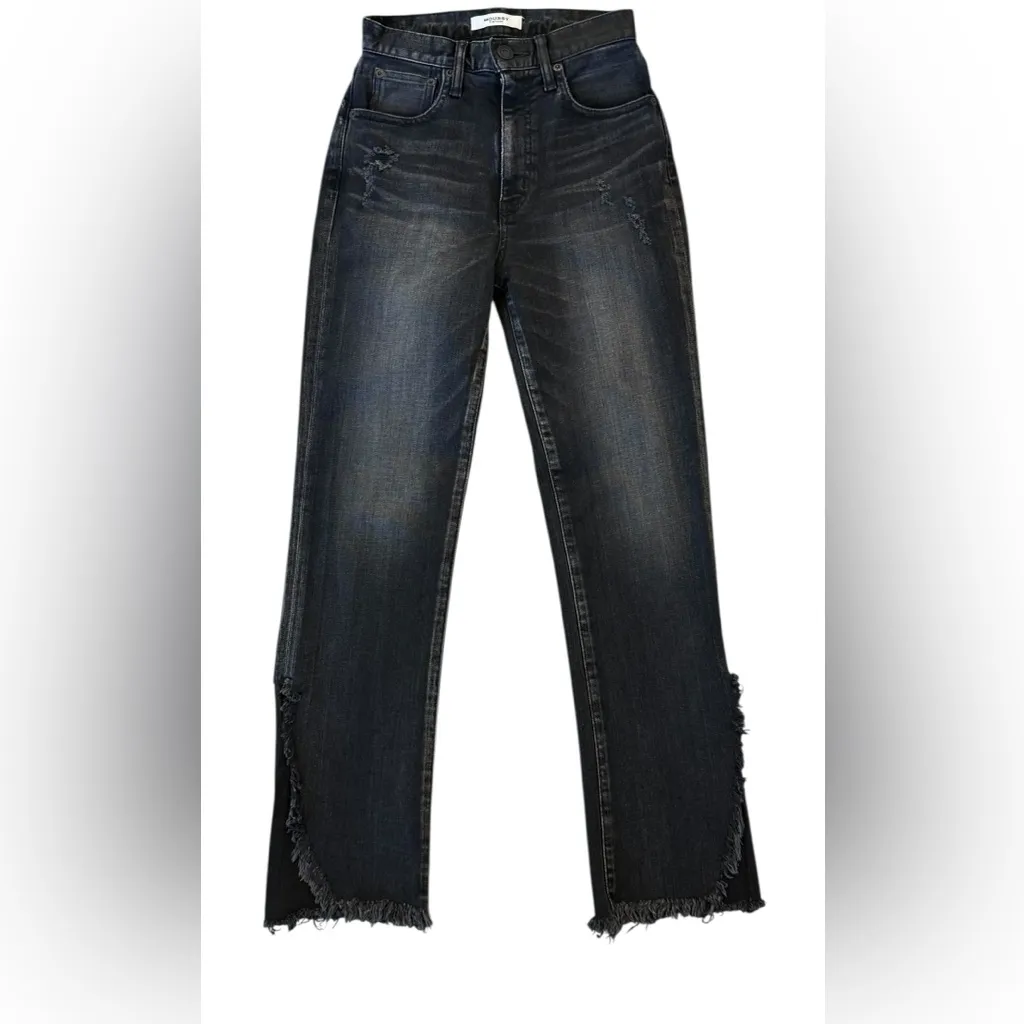 Moussy Vintage Alhambra Flare Jeans Split Hem High Rise Japanese Denim Size 24 Black - Image 3