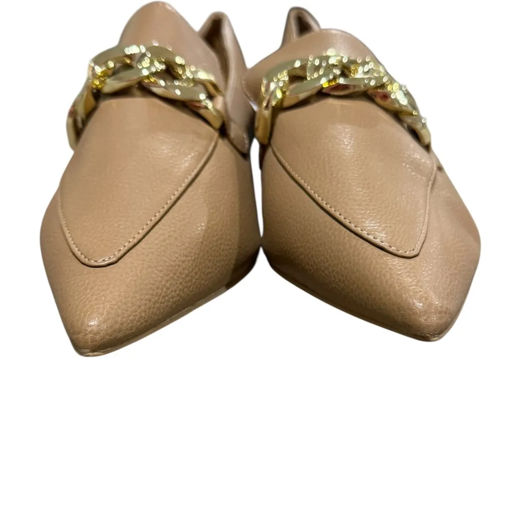 Linea Paolo Loafers Size 6 Pointed Toe Leather Gold Chain Slip On Casual Shoes Tan - Image 5