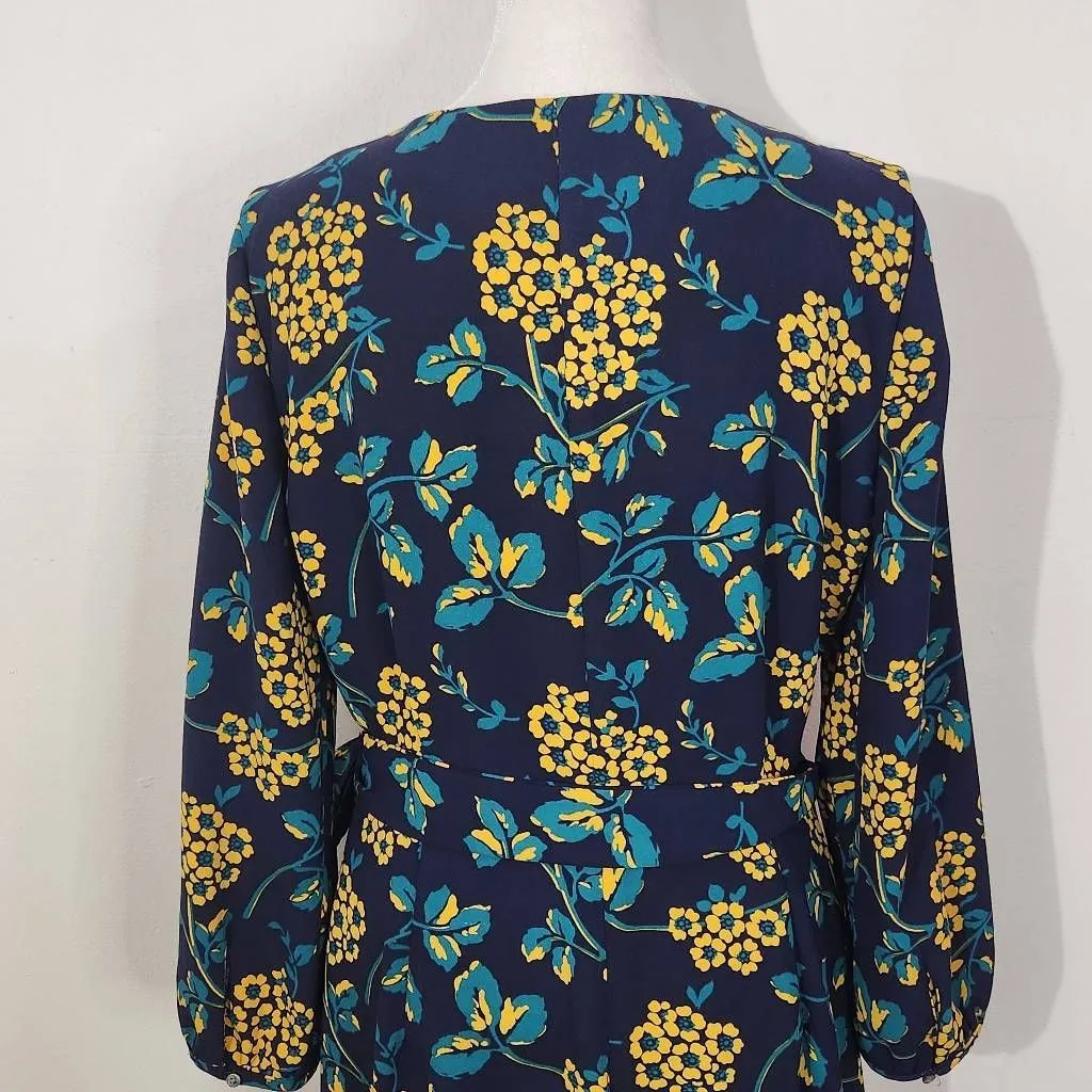J. Crew Navy and Gold Floral Wrap Dress Size 4 Wedding Guest Dress - Image 7