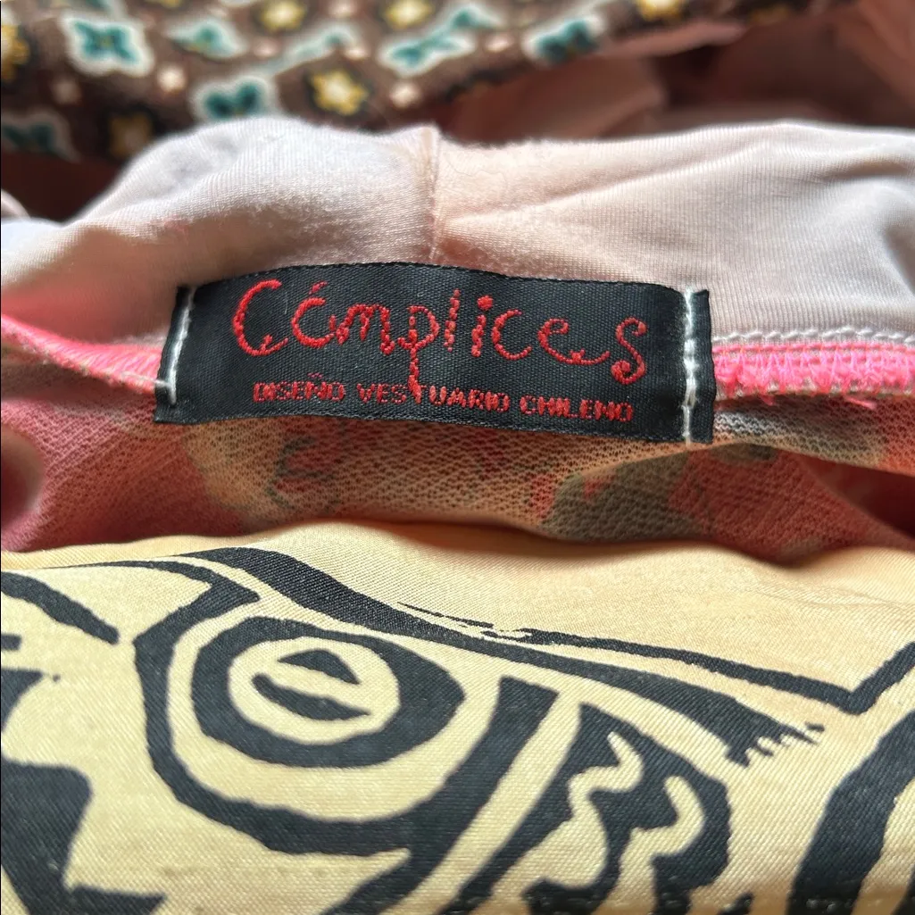 Vintage 90s Y2K Complices Chilean mixed print unique hoodie Size Medium Gold - Image 8