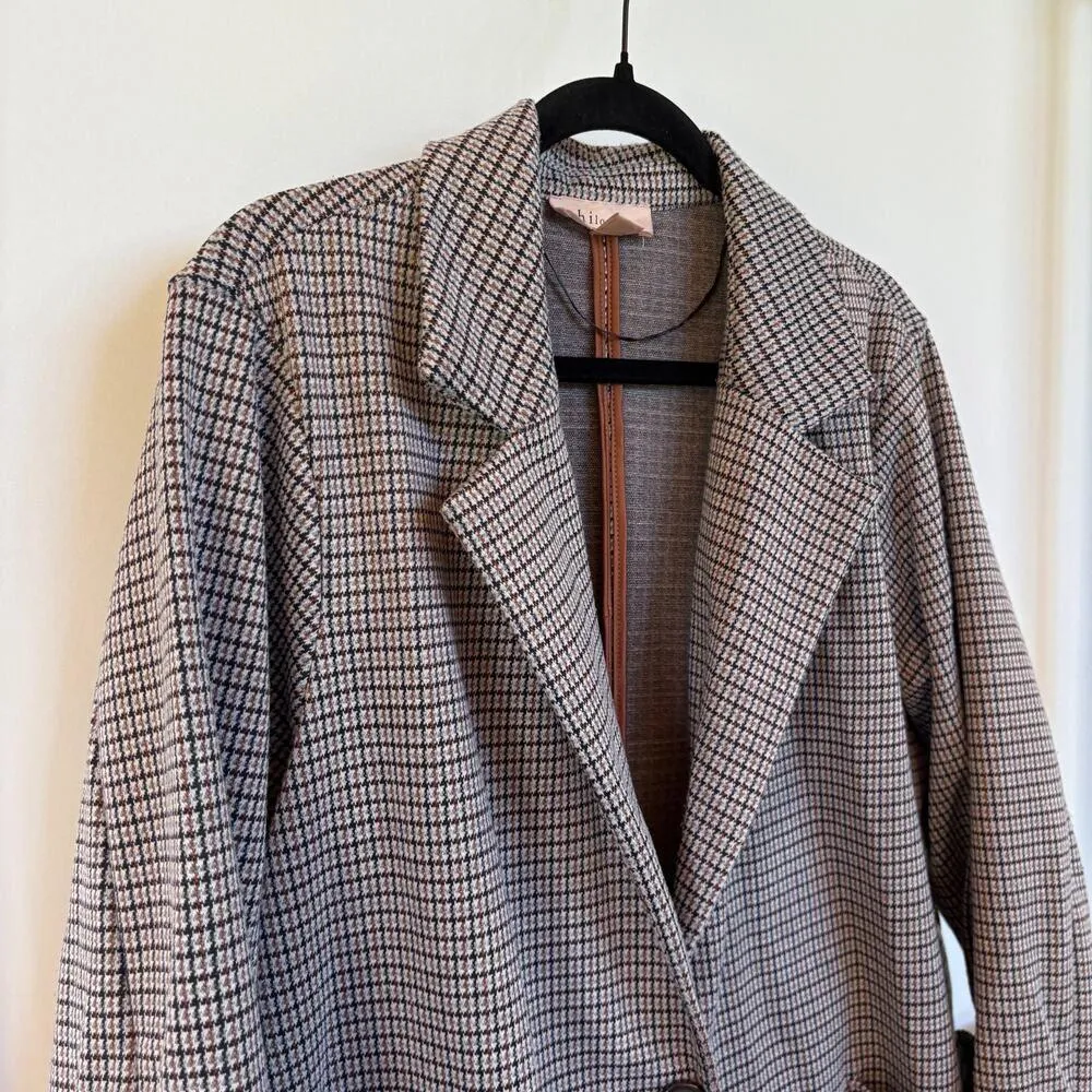 Philosophy Houndstooth Gray Long Coat Career Corpcore City Trench Classic 2X - Image 2