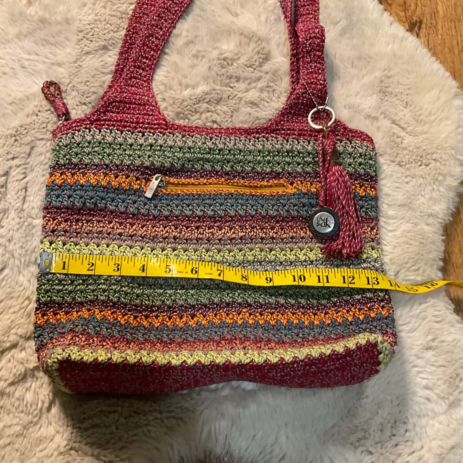 The Sak Striped Crochet Hobo Shoulder Bag Colorful Boho Hippie Tote Belle WCharm - Image 3