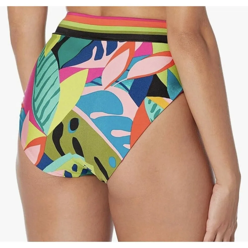Trina Turk Bikini Bottom High Waist Colorful Floral Print Stripe Waist 6 - Image 2