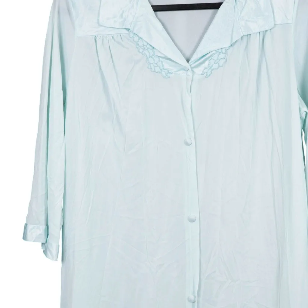 Vanity Fair VTG Robe M Womens Pale Blue Buttons 3/4 Sleeves Pockets Nylon USA - Image 3