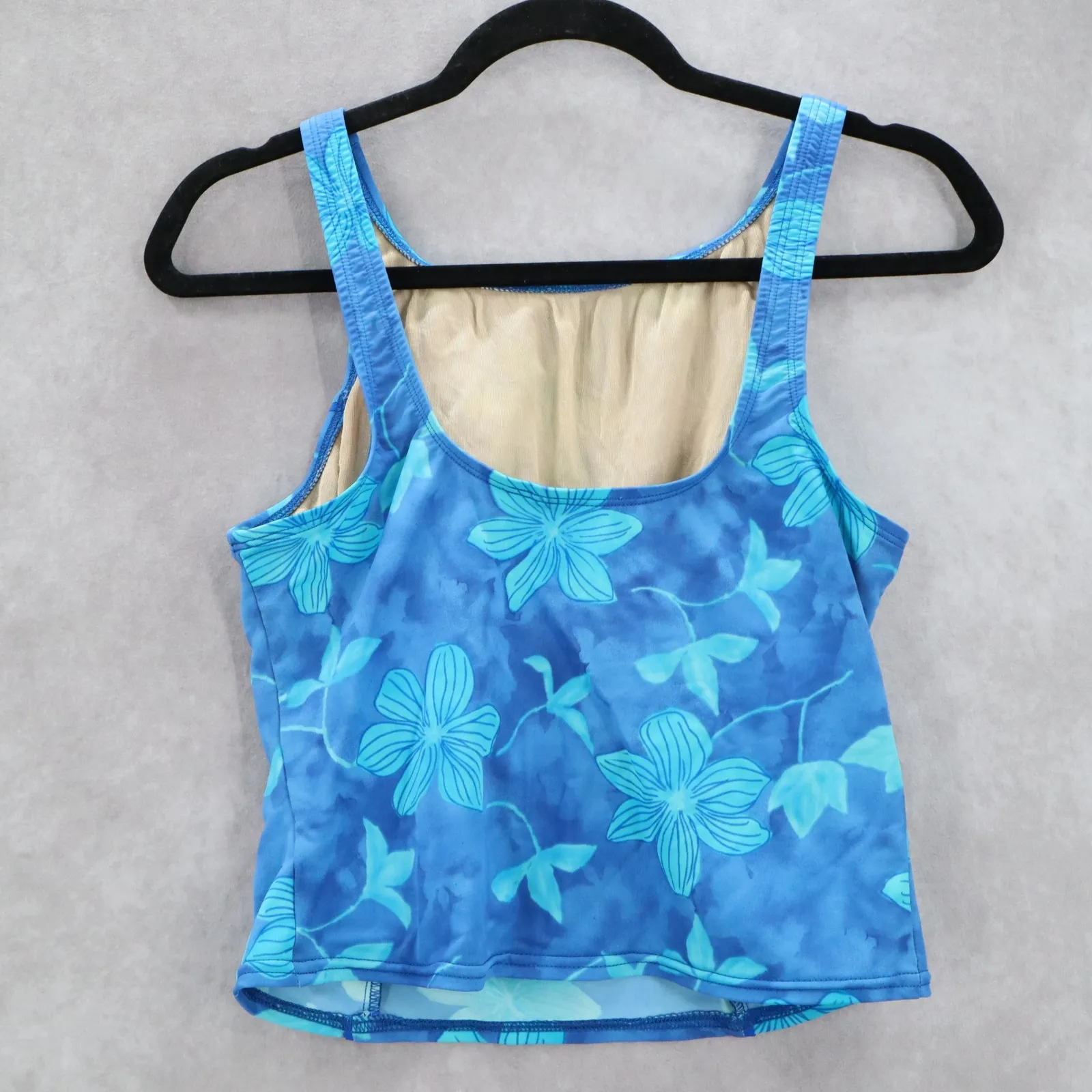 Blue Floral Swim Beach Boho Sports‎ Bra Crop Summer Tank Tankini Top S Small - Image 2