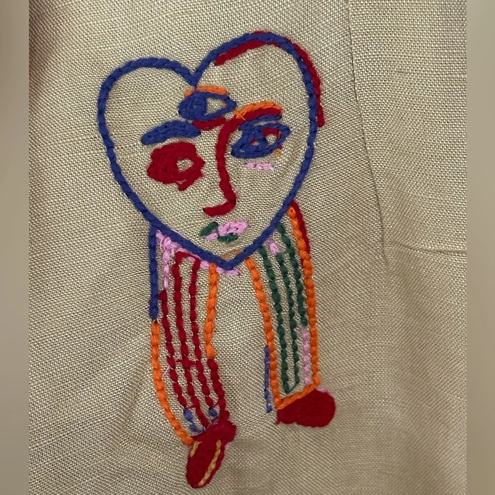 FARM Rio x Anthropologie Tan Embroidered Linen Blend Midi Dress NEW small - Image 13