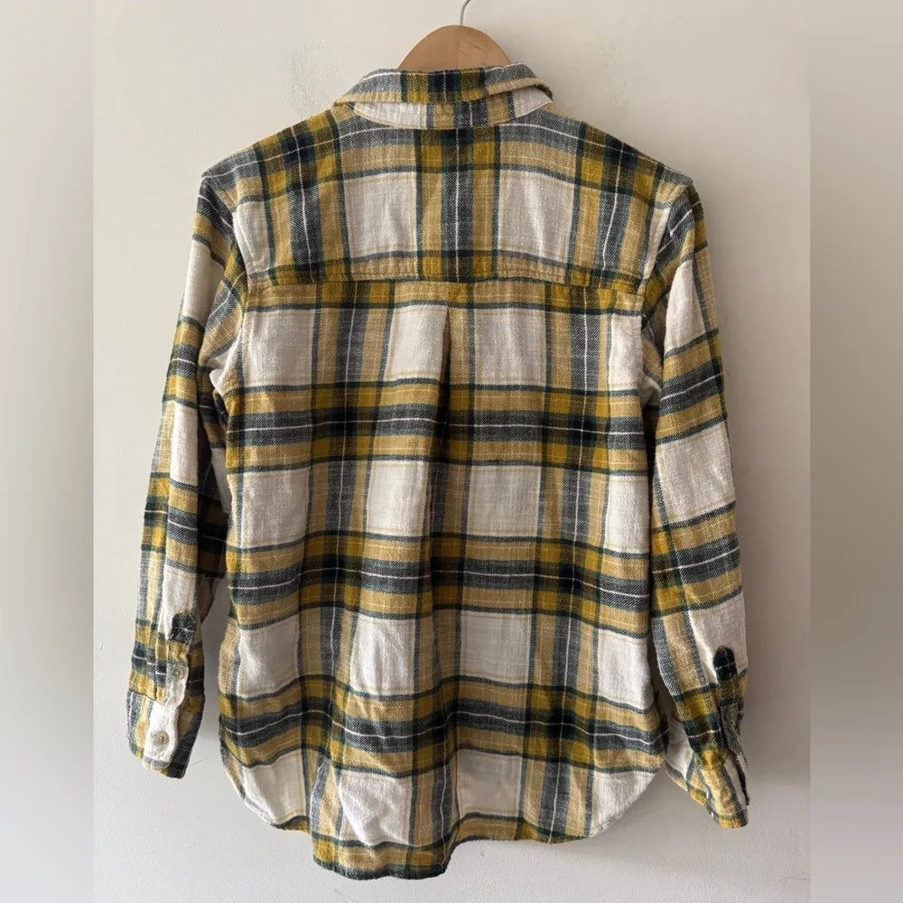 American Eagle Boyfriend Fit Flannel Shirt Multicolor-Yellow Plaid Button Down - Image 7