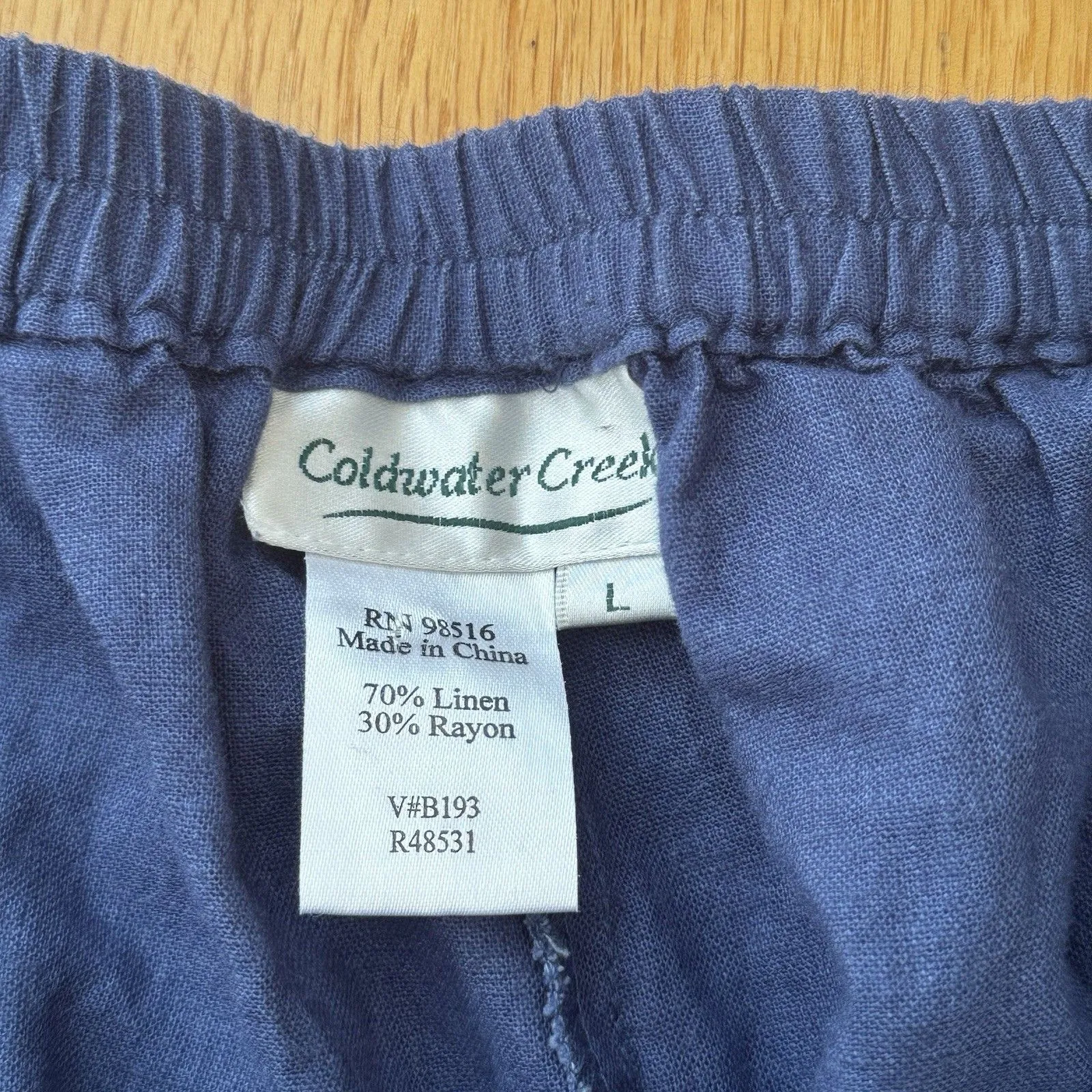 Coldwater Creek Women's Linen Blend Pants Blue L NWT Elastic Pull On Pockets - Image 3
